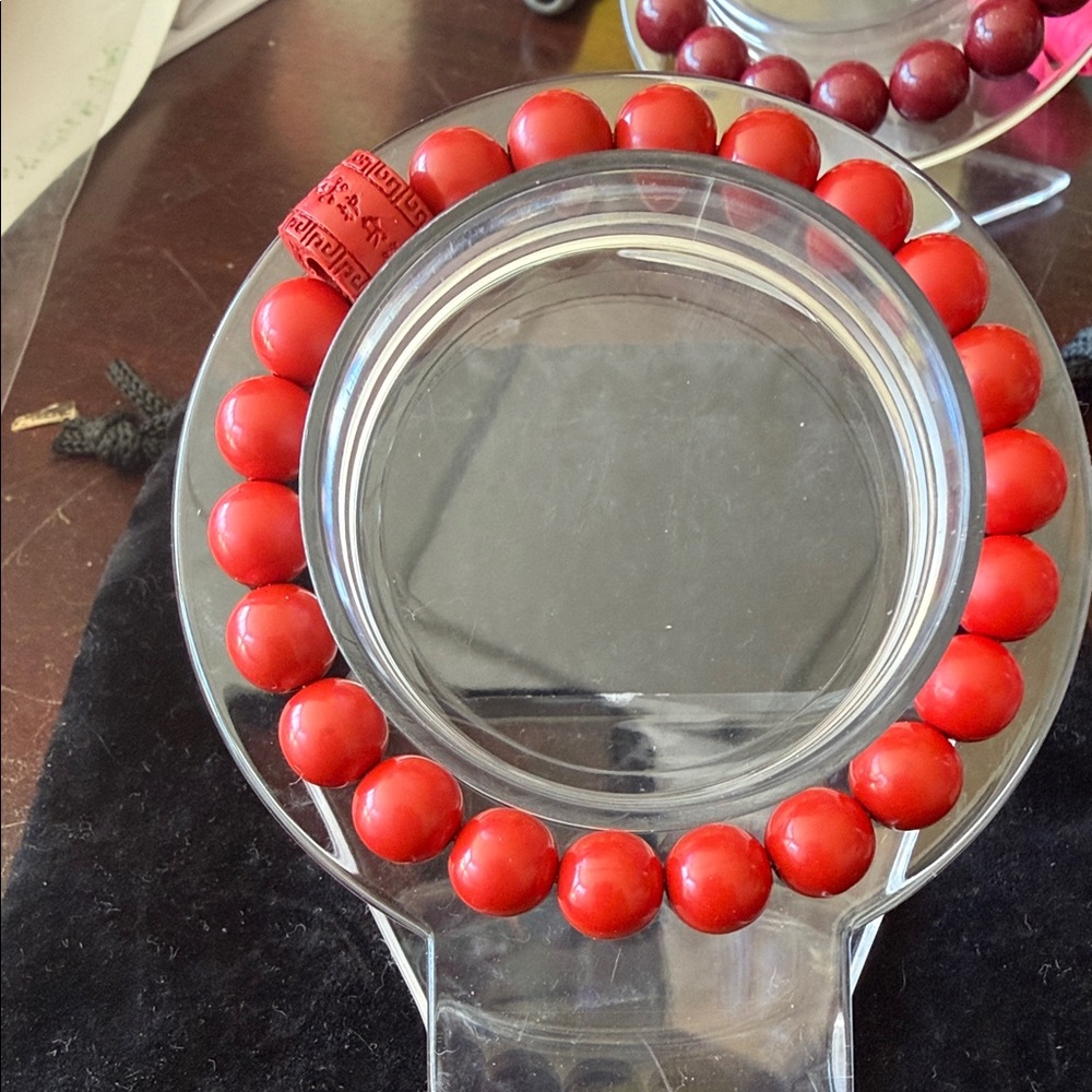 Elegant Red cinnabar with praying wheel Beaded Bracelet